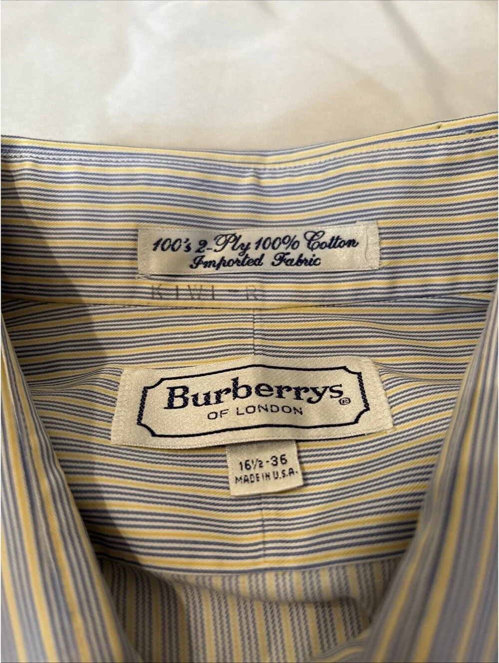 Men's Burberry London Blue/Ylw Striped Long Sleeve Button Dress Shirt 15 1/2 35